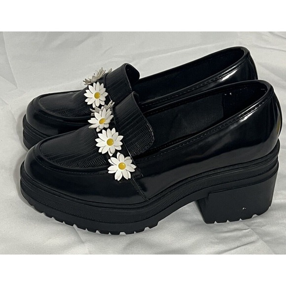 ASOS Shoes - Chunky Black Loafers ASOS Simone Size 9W Heel Stacked Wedge Daisy Y2K Platform